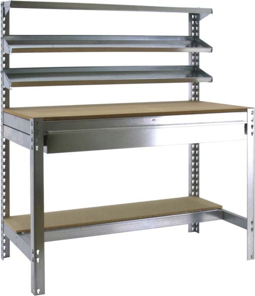 PROREGAL Werkbank BUFFALO mit Frontablage und Schubfach | HxBxT 84x120x61cm | Traglast 600kg | Verzinkt