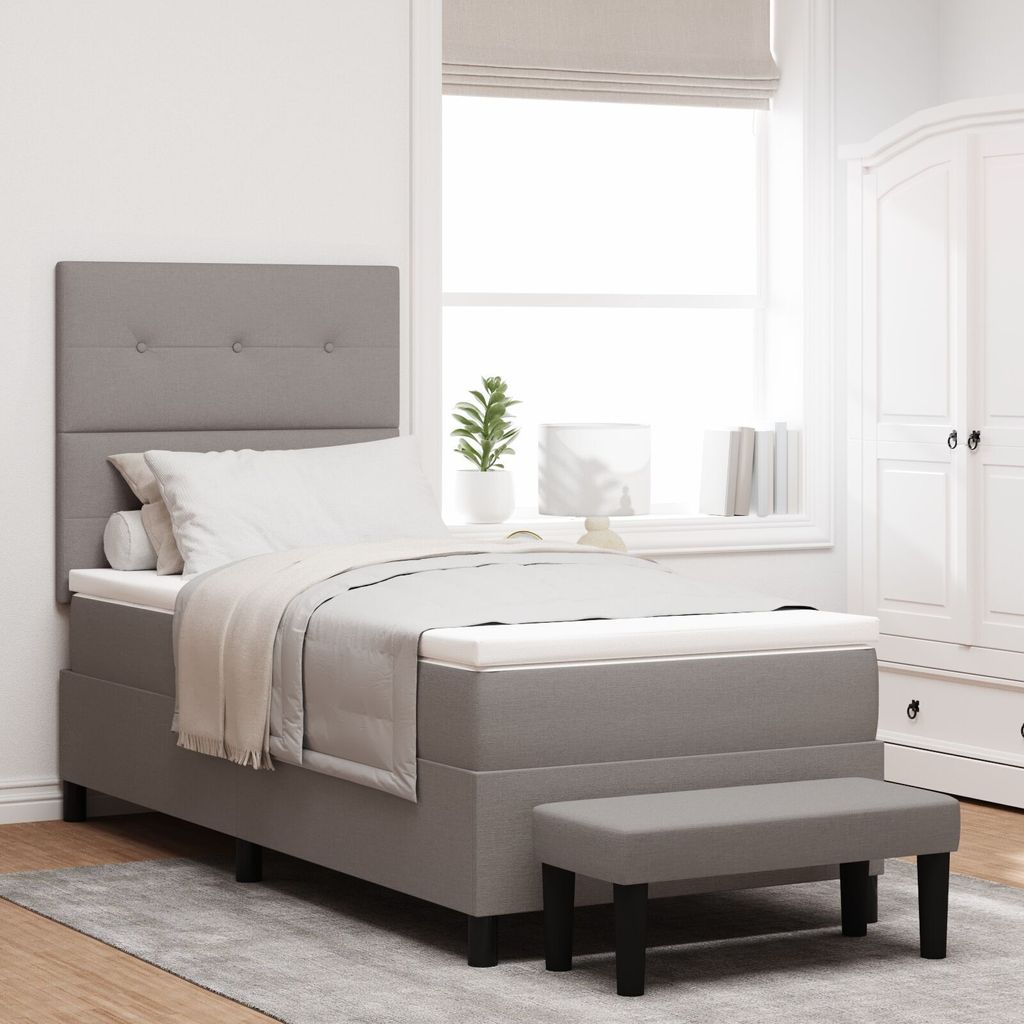 Boxspringbett mit Matratze & Bank Taupe 100x200 cm Stoff, Klassische Betten DesignMöbel Neu
