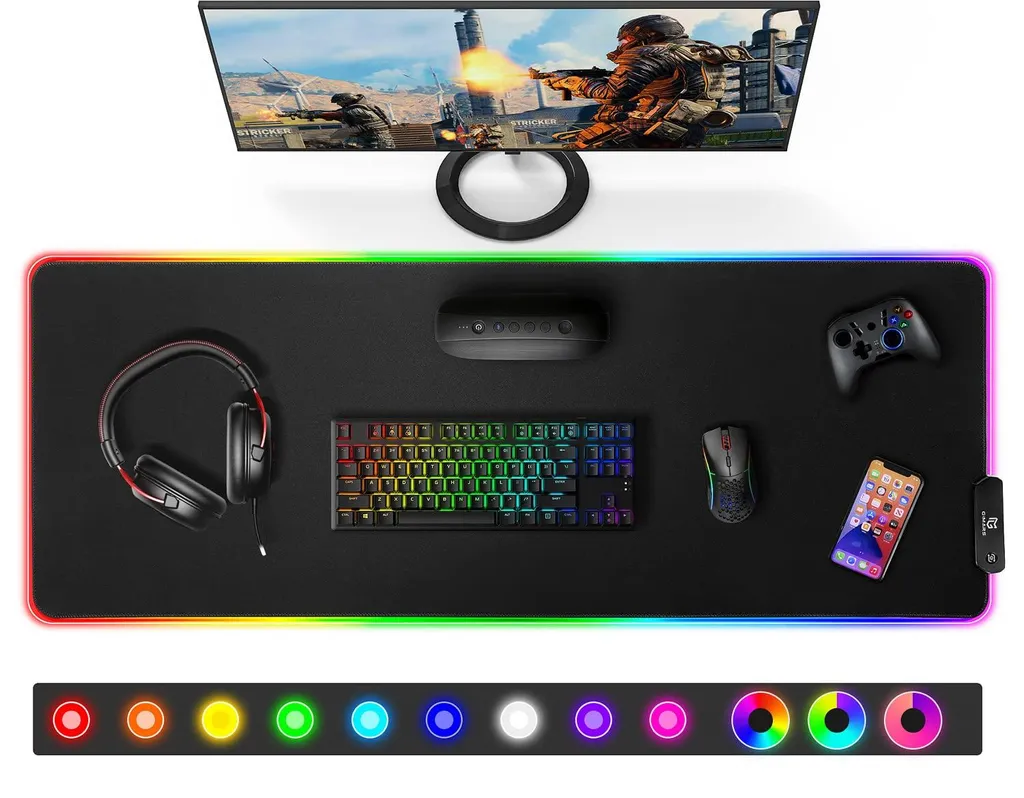 Tapis de souris gaming RGB XXL 800x300x5mm avec 12 modes LED