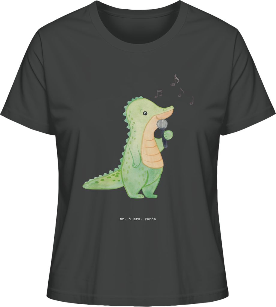 Mr. & Mrs. Panda Oberteil Damen Krokodil Singen Größe M - Anthrazit - Geschenk, Kurzarmshirt, Hobbysänger, Live Auftritt, Shirt Mit Print, Band,...