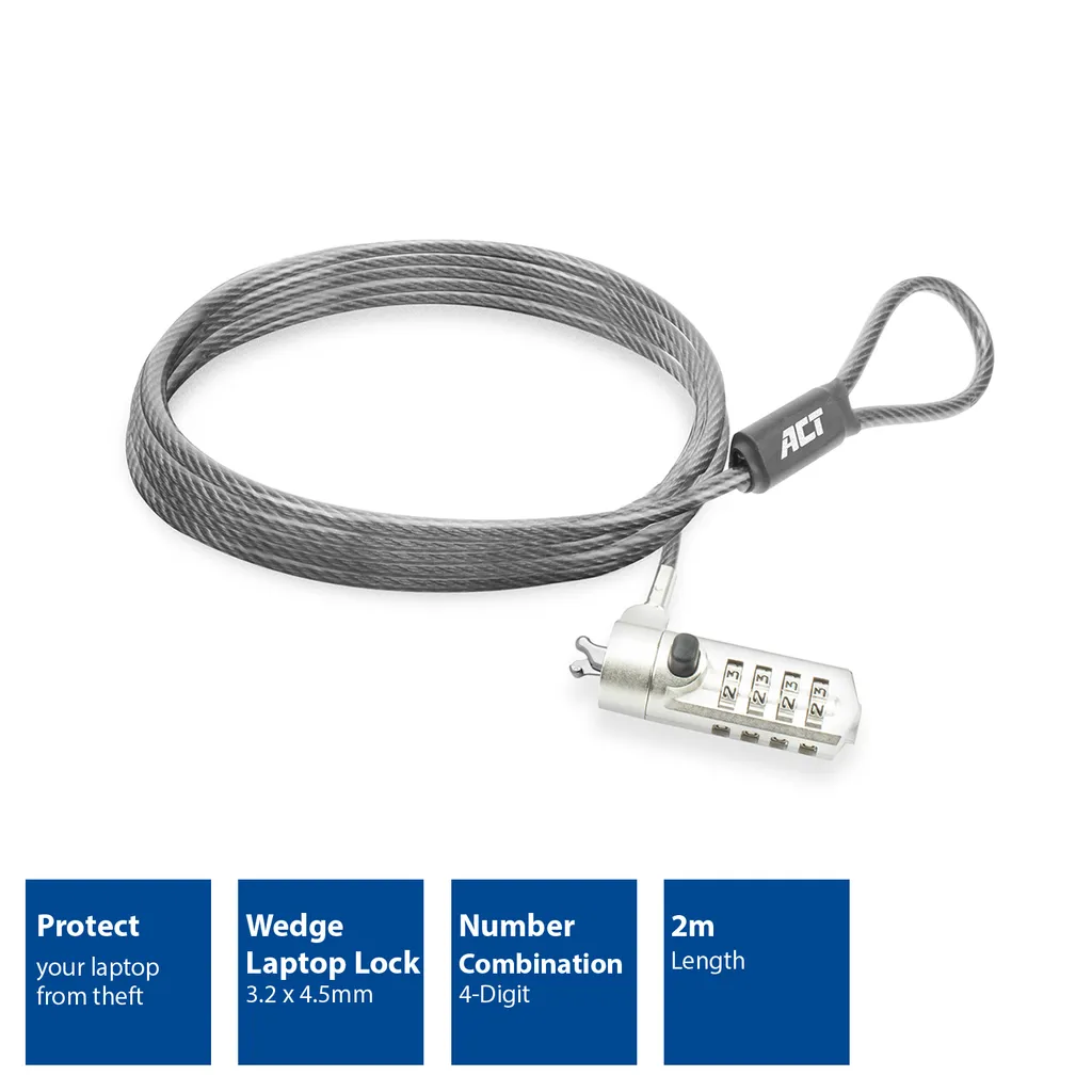 Verrou Wedge AC9035 ACT avec combinaison robuste et câble acier flexible