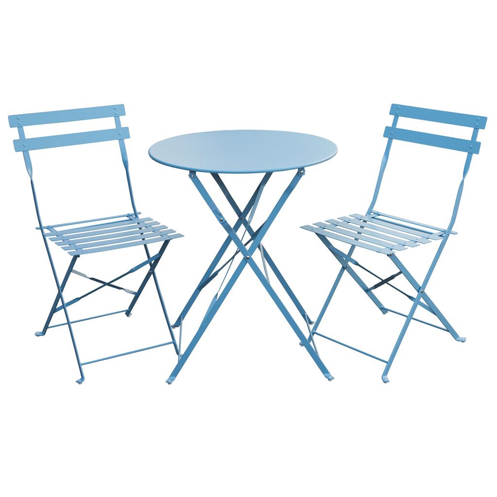 SVITA BERLIN Bistro-Set 3-teilig Garten-Set Garnitur Metall-Möbel Stuhl Tisch Klapp-Möbel Balkon-Set Blau