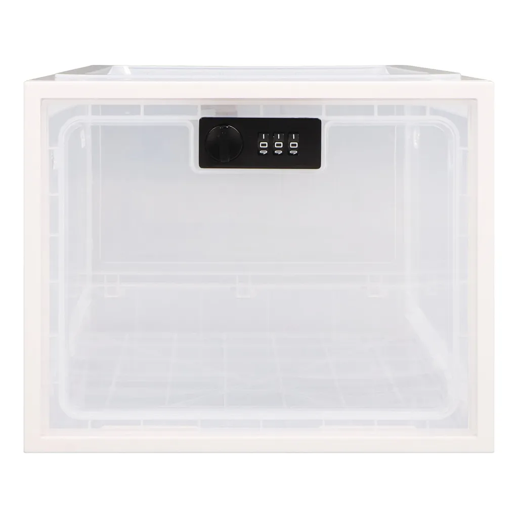 Boîte de rangement verrouillable blanche avec code à 3 chiffres sécurisé