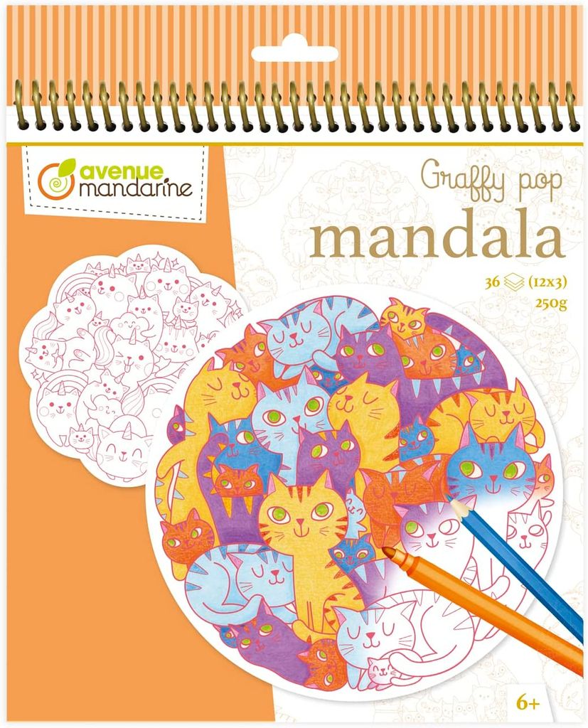 Avenue Mandarine - Ein Malbuch mit 36 Seiten, vorgeschnittene Mandalas zum Ausmalen – Motiv Katzen – 12 Designs x 3 Designs – Papier 250 g ...
