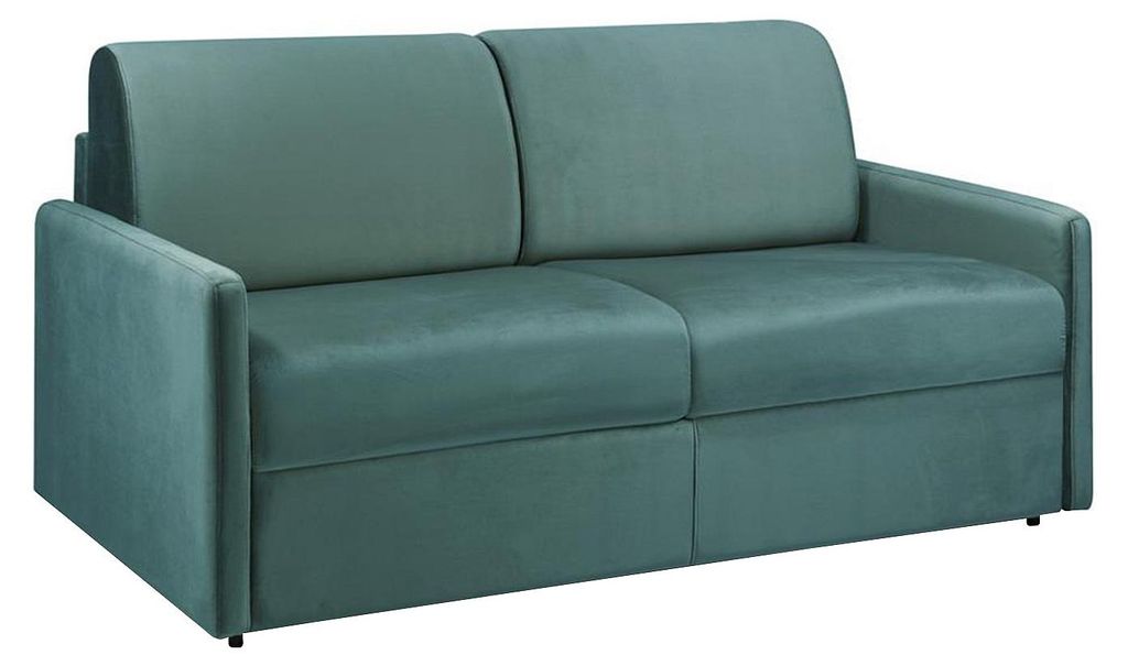 3-Sitzer-Schlafsofa vom Typ Express aus smaragdgrünem Velours mit Sitzfläche aus Memory-Schaumstoff – Fläche 140 cm – Matratze 14 cm CALIFE