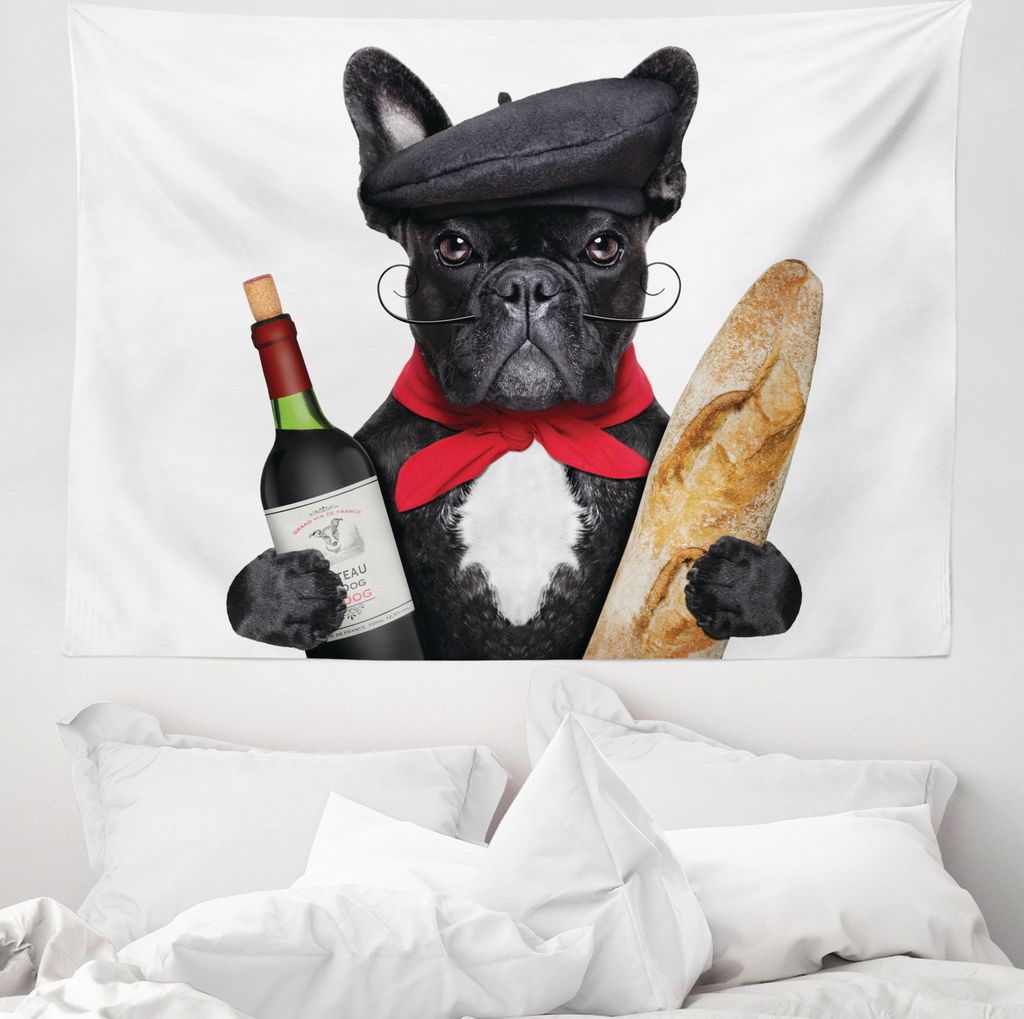 ABAKUHAUS Bulldogge Wandteppich, Französisch Hund Rotwein aus Weiches Mikrofaser Stoff Waschbar ohne Verblassen Digitaldruck, 150 x 110 cm, Mehrfa...
