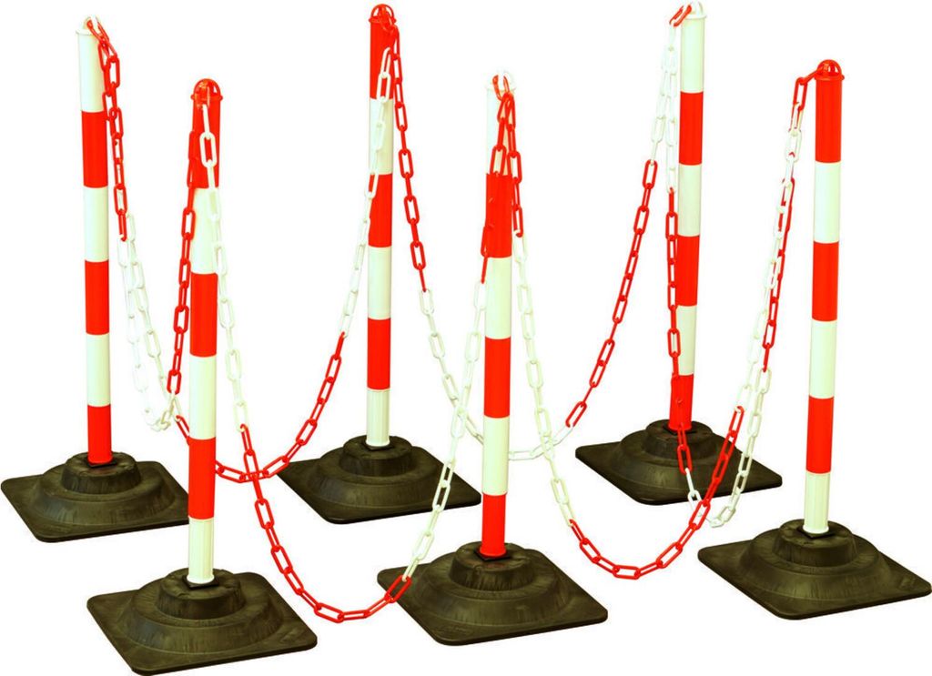 TEMKA Kettenpfosten-Set EcoMax mit 10 m Absperrkette 3x rot/weiß, 3x weiß/rot, 6x