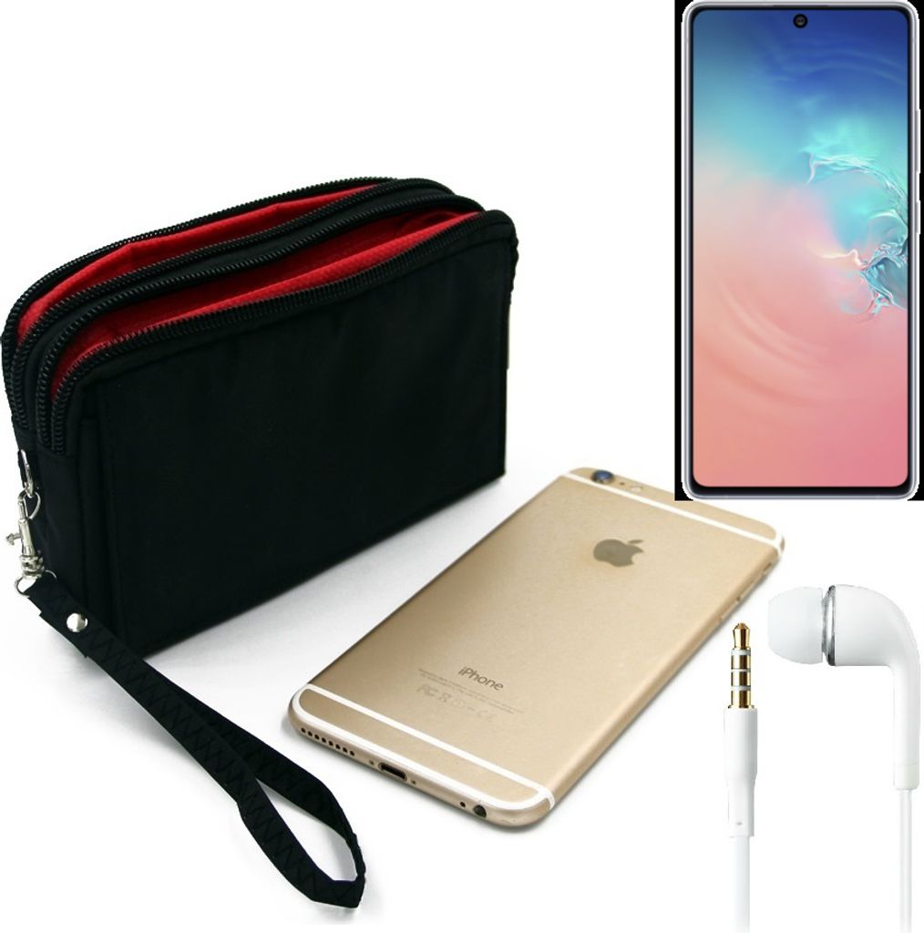 TOP SET für Samsung Galaxy S10 Lite Gürteltasche schwarz + Kopfhörer Travel Bag Travel-Case mit Diebstahlschutz praktische Schutz-Hülle Schutz