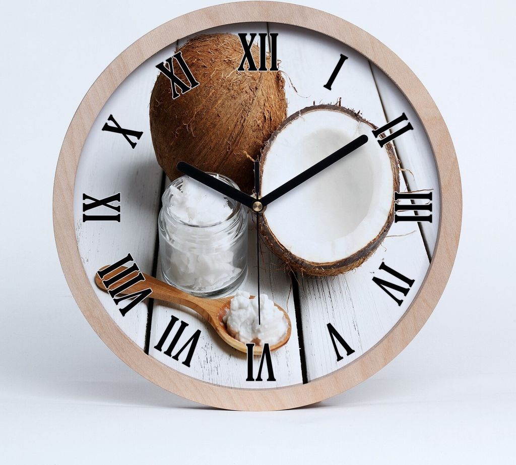 Holzuhr 20fi cm wanduhr - schwarze Spitzen - Kokosnussöl