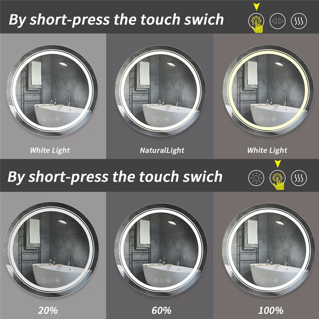 Miroir LED Rond Antibuée 60 cm Tactile IP56 Économie d'Énergie - 5