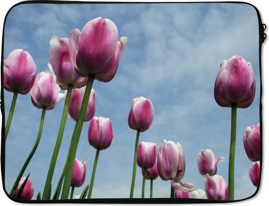 MuchoWow Laptop Hülle 17 Zoll Laptoptasche Tulpen für blauen Himmel - Zipper - Schutzabdeckung