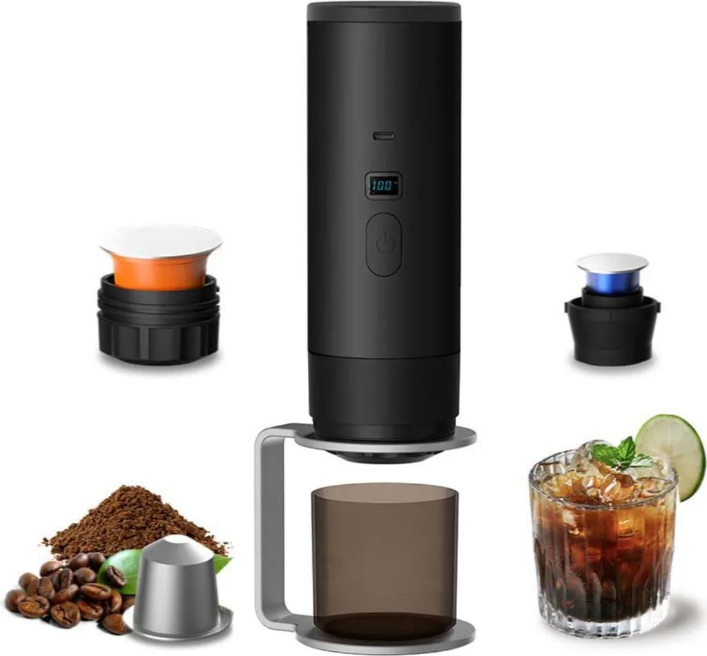 INF Tragbare Kapsel Kaffeemaschine mit Ständer & Beutel - Elektrischer Espressokocher Schwarz
