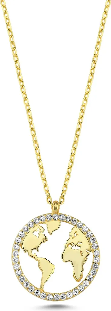 Collier Voyageuse Carte du Monde Argent 925 - Cadeau Idéal pour Femme