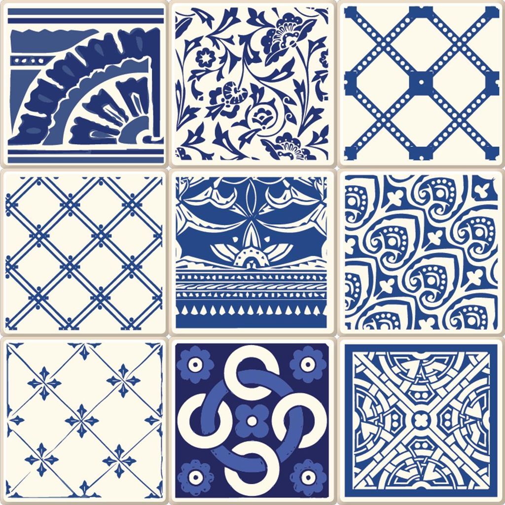 Selbstklebende Fliesenaufkleber für Küche und Bad – 9 Azulejos Bartolomeo Fliesenaufkleber – 9 Aufkleber 10 x 10 cm