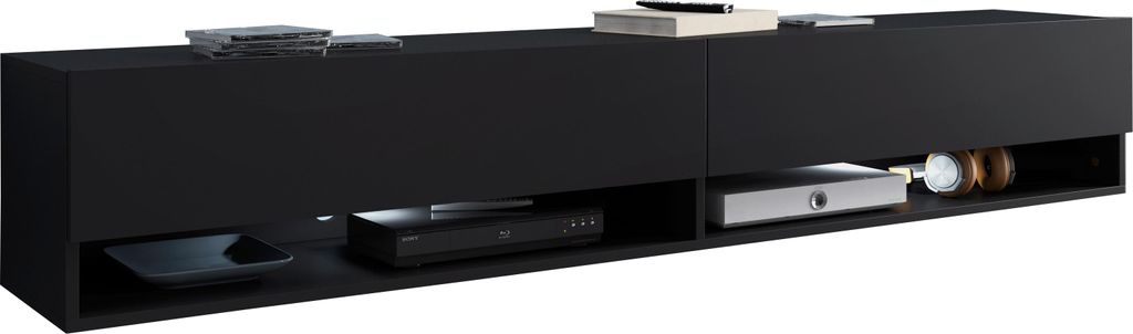 MINIO go for it, TV-Schrank, TV-Lowboard "ANNE", 180cm, mit LED- Beleuchtung, Schwarz Farbe