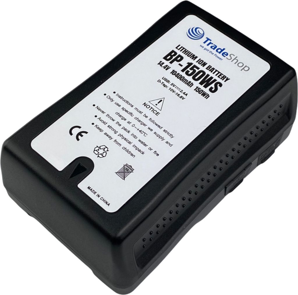 Trade-Shop Li-Ion Akku V-Mount 14,4V 10400mAh 150Wh mit D-Tap USB Ausgang ersetzt Sony BP-800S BP-130L BP-140A BP-L90A BP-FL75 BP-FLX75 BP-L80S