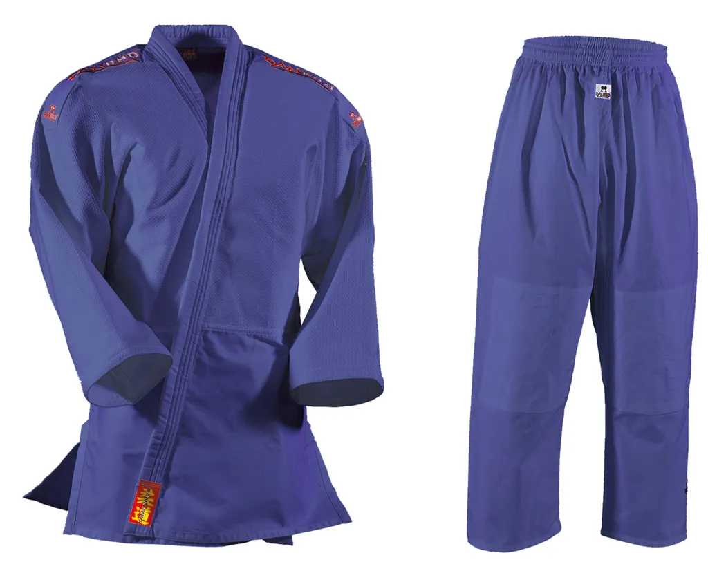 Kimono de judo DANRHO Yamanashi bleu et blanc taille 120 pour enfant