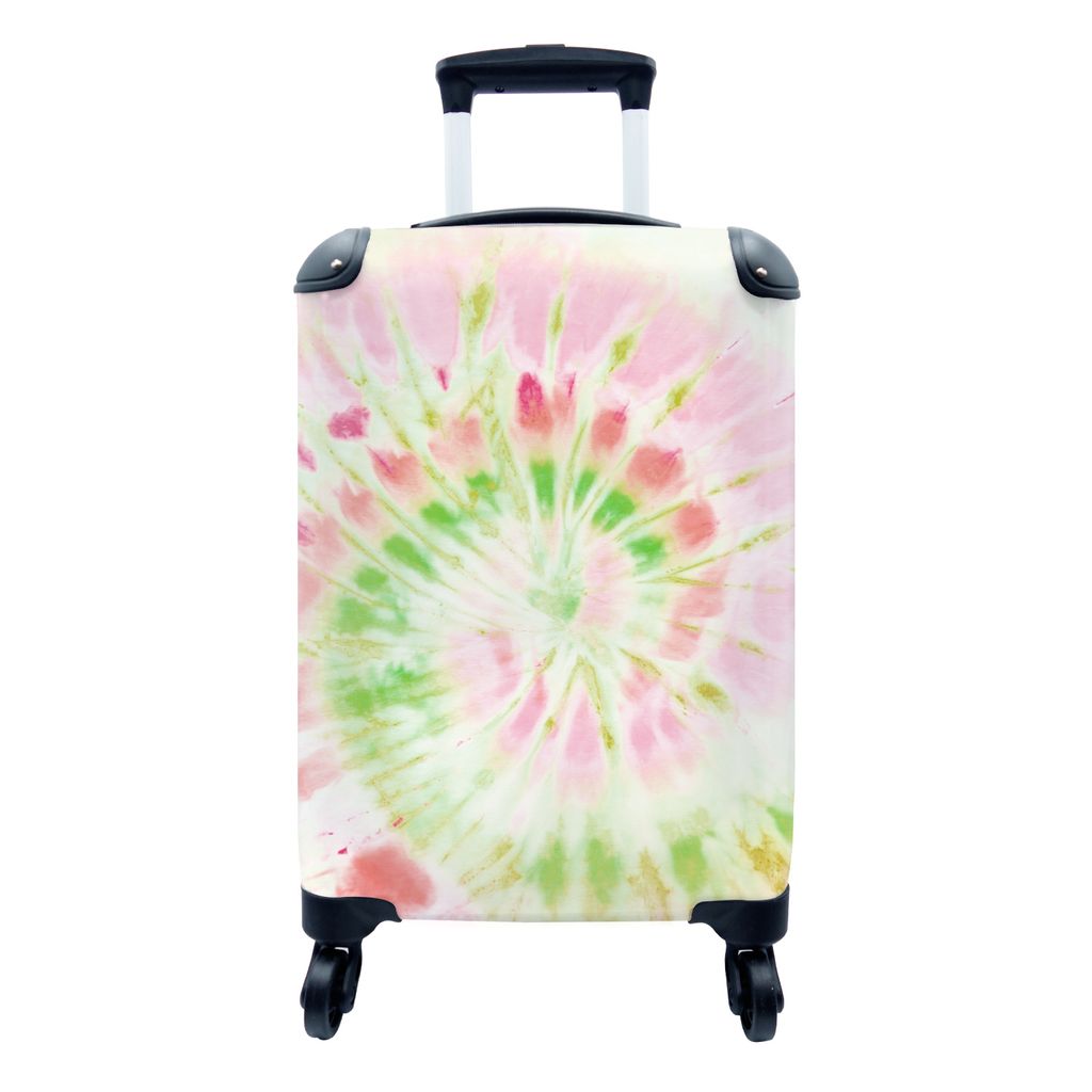 MuchoWow Koffer Handgepäck Trolley Rollkoffer Kleine Reisekoffer mit 4 Rollen - Krawattenfärbung - Grün - Rosa - Cabin Size < 55x40x23 cm & 55...