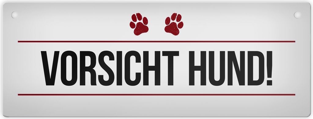 Vorsicht Hund! Metallschild mit Pfoten Motiv in rot Warnung Produktbild 