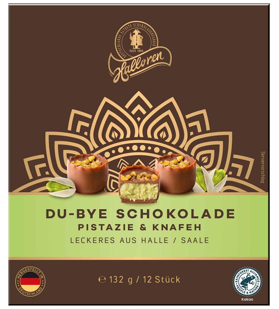 Halloren Du-Bye Schokolade Pistazie & Knafeh 132g Produktbild 