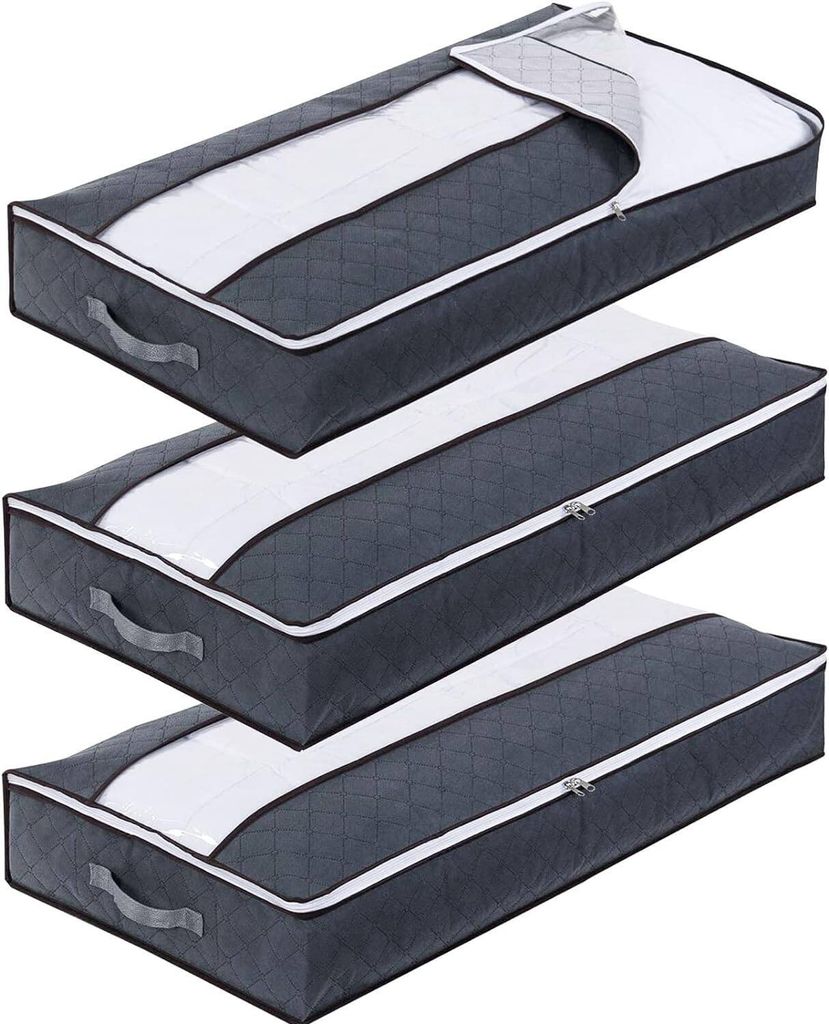 MODFU 3 Stück Unterbett Aufbewahrungsbox mit Deckel Unterbettkommode Faltbare Unterbett Aufbewahrung Kleidung Aufbewahrungstasche für Bettdecken