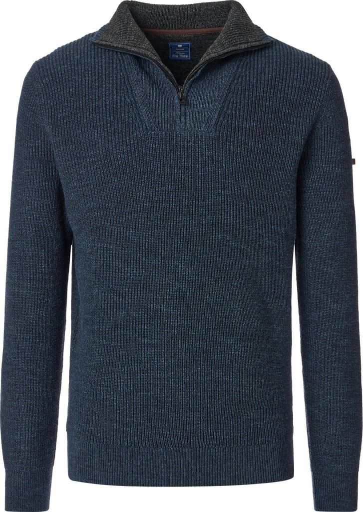 REDMOND Casual Herren Strick-Troyer Zipper Comfort Baumwollmix Blau L