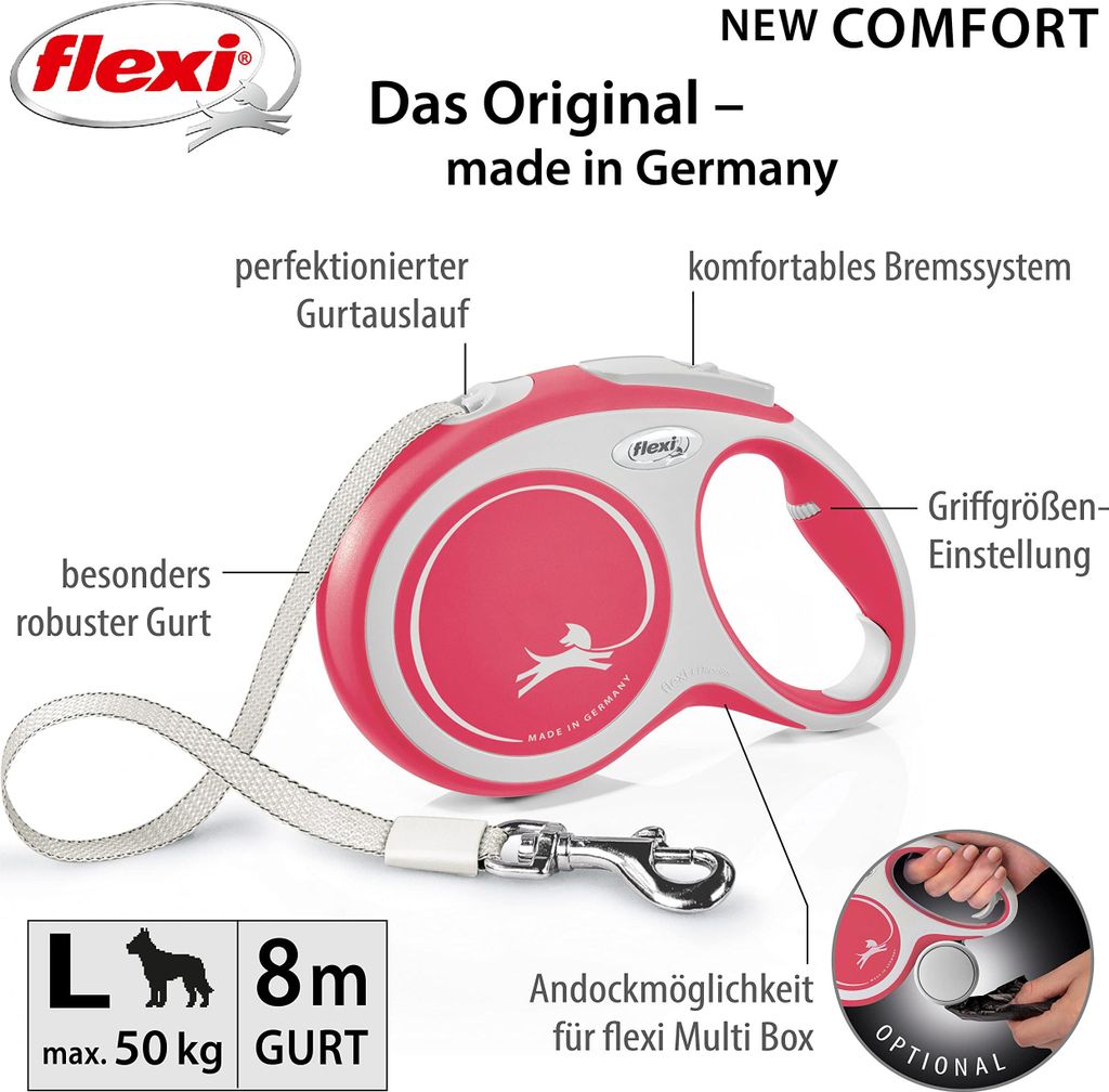 Flexi Nuovo Comfort Guinzaglio Retrattile Con Cavo 8 Metri - Per Cani Fino 20kg