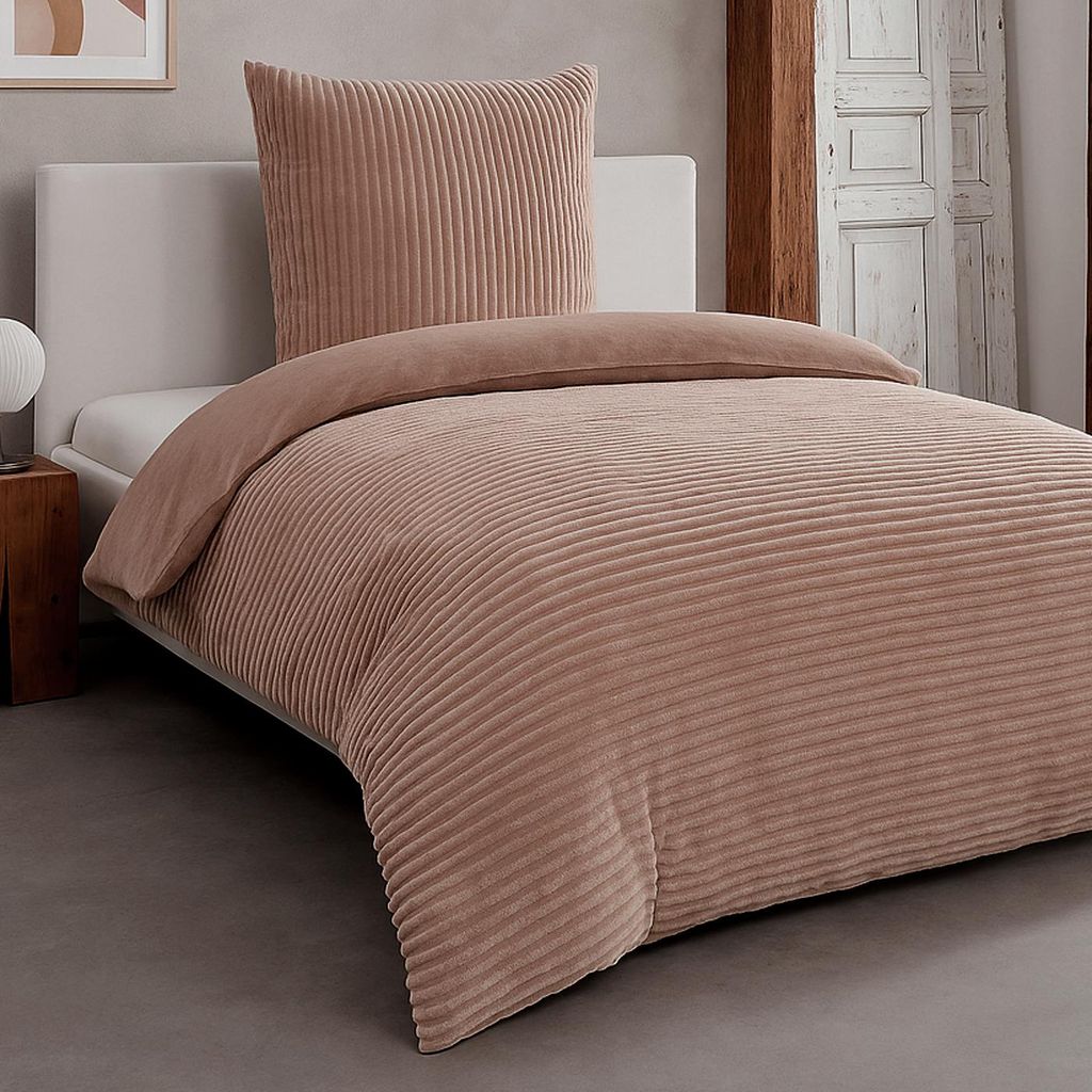 Heimtexland Winter Bettwäsche Cord kuschelig weich und warm Cashmere Touch Wende Bettbezug 80x80 I 155x220 Super Soft temperaturausgleichend atmun...