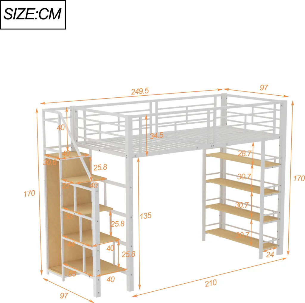 Lit superposé gain de place 90x200cm Blanc avec rangement - Merax - 4