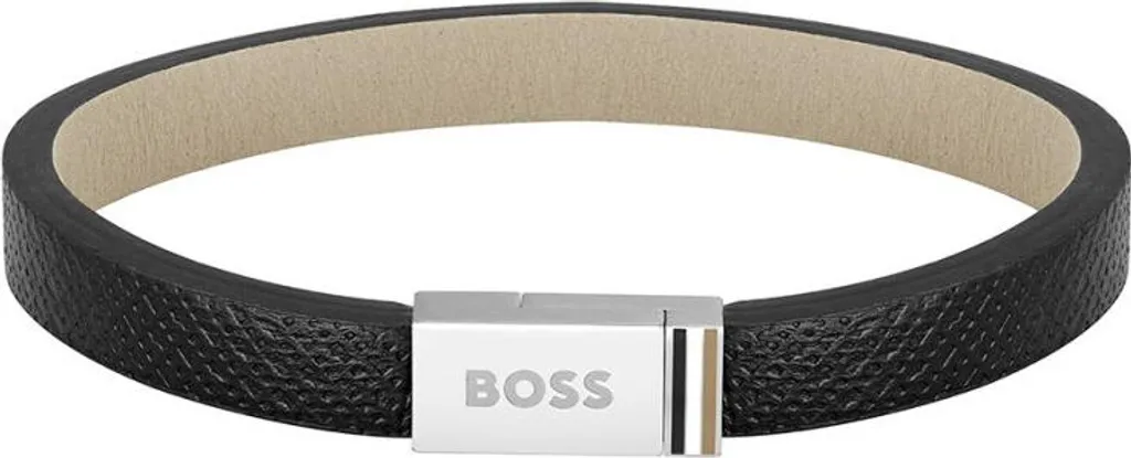 Bracelet Jace 1580336 en cuir noir et acier - Finition moderne 17,5 cm