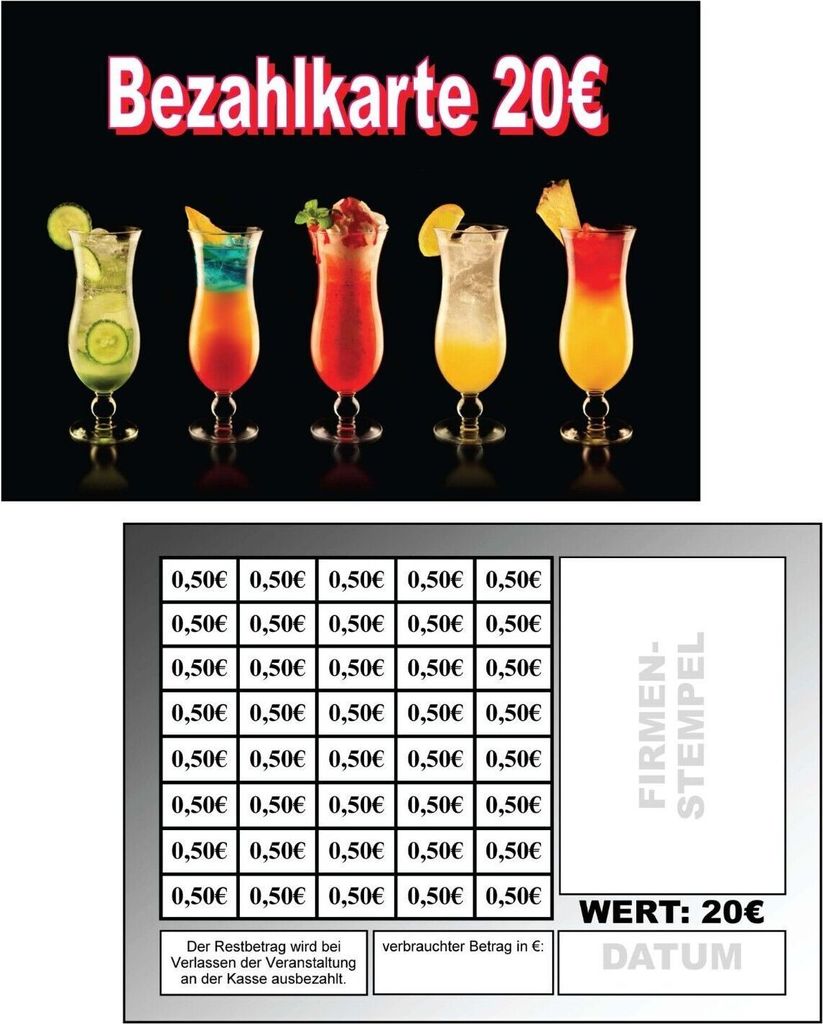 800 Abstreichkarten Verzehrkarten Wertmarken Guthabenkarten Produktbild