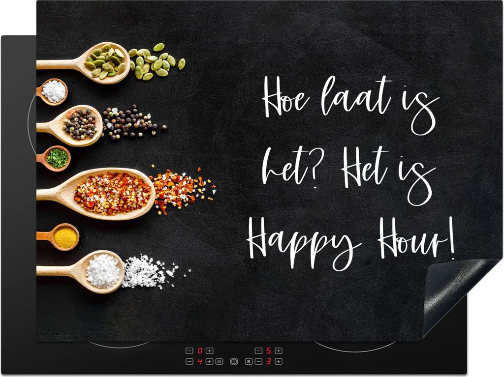 KitchenYeah Herdabdeckplatte Wie spät ist es? Es ist Happy Hour! - Küche - Sprichwörter - Zitate - Kräuter , 70x52cm, Küche Deko, Glaskerami...
