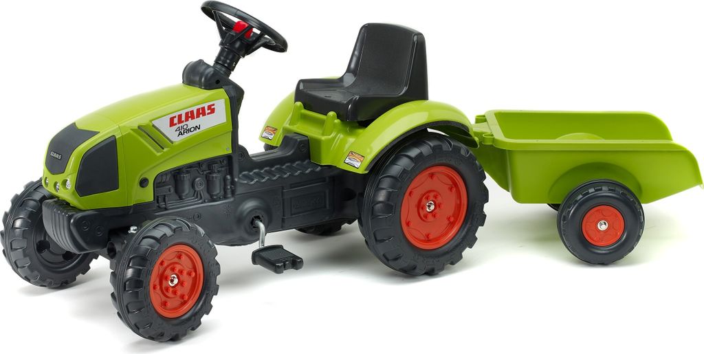FALK Traktor Claas Grün auf Pedalen mit Anhänger + Horn für Produktbild 