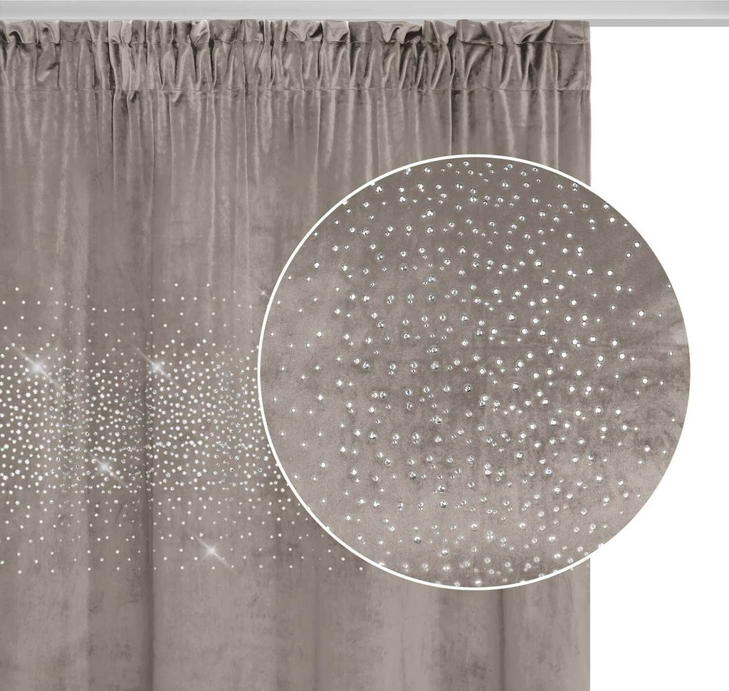 Beige Veloursvorhang Mit Kristallen 140X270 Glänzend Auf Produktbild 