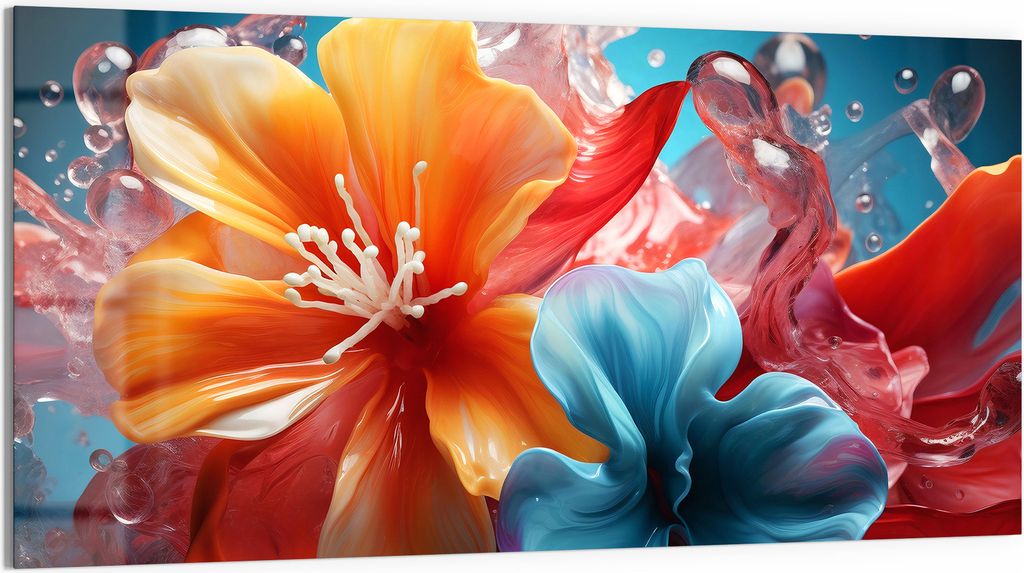 DEQORI Glasbild Echtglas 100x50 cm 'Flüssige Blumenkunst' Wandbild Bild modern Deko
