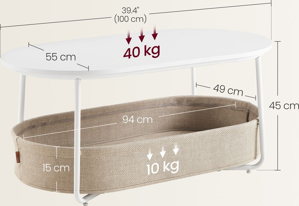 VASAGLE Couchtisch, Beistelltisch, moderner mit Stoffkorb, Produktbild 6