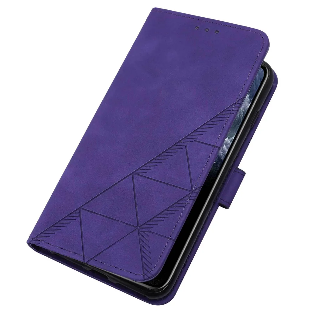 Cover iPhone 11 Pro a Libro Viola - Pelle Goffrata e Porta Carte - 5