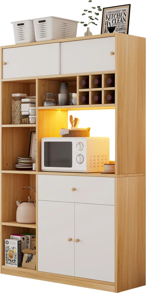 Buffet de cuisine pour ranger vaisselle et micro-ondes, solution LED - 11