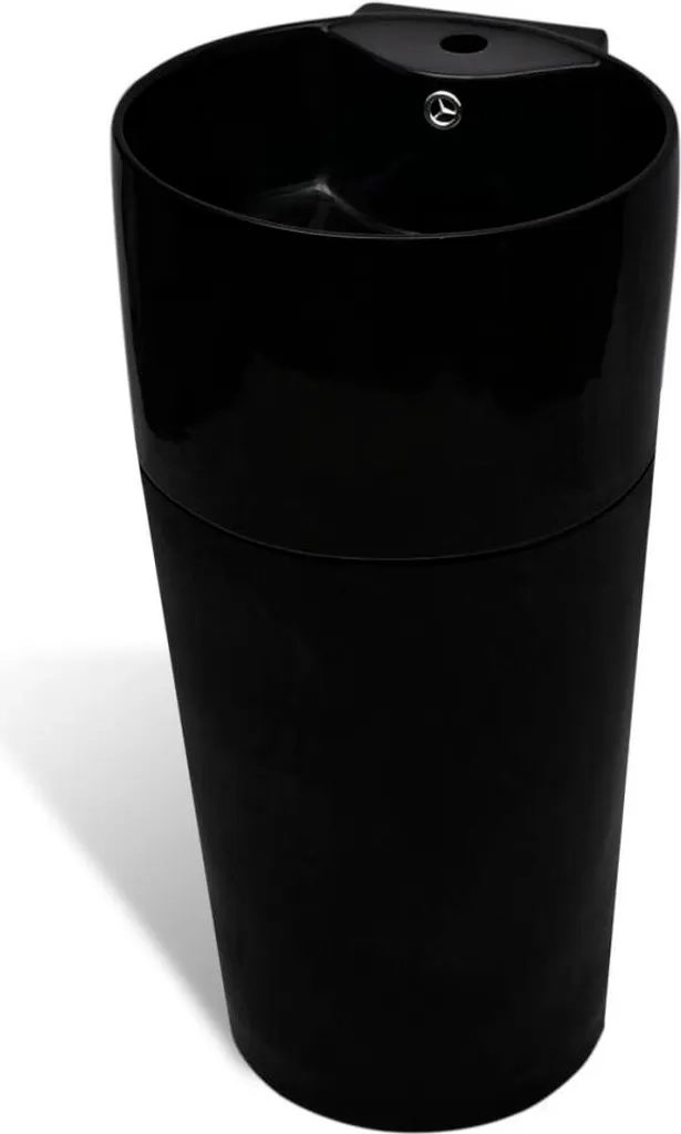 Lavabo en céramique noire vidaXL avec trop-plein et pied monolithique