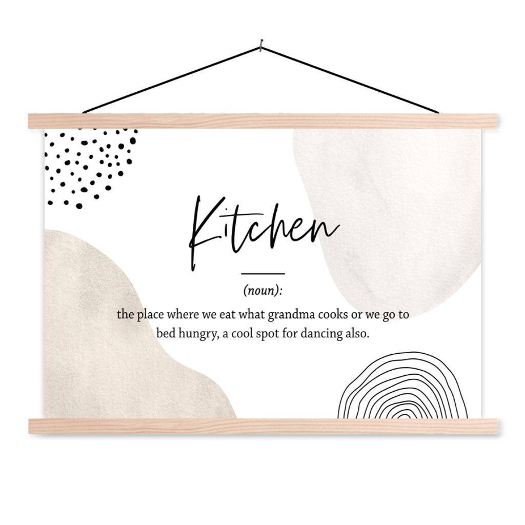 MuchoWow Textilposter Definition Küche - Küche - Zitate - Wörterbuch 120x80 cm mit holzfarbenen Rahmen - Aufhängeset