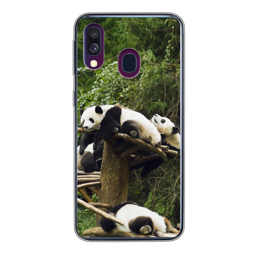 MuchoWow Handyhülle Schutzhülle Hülle für Samsung Galaxy A40 Pandas - Holz - Treppe Silikon Softcase Handy Hülle - Handy-Tasche