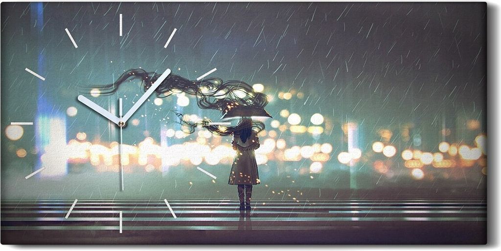 Leinwand Wanduhr Wandkunst Uhr 60x30 Foto mysteriöse Frau mit Regenschirm - weiße Hände