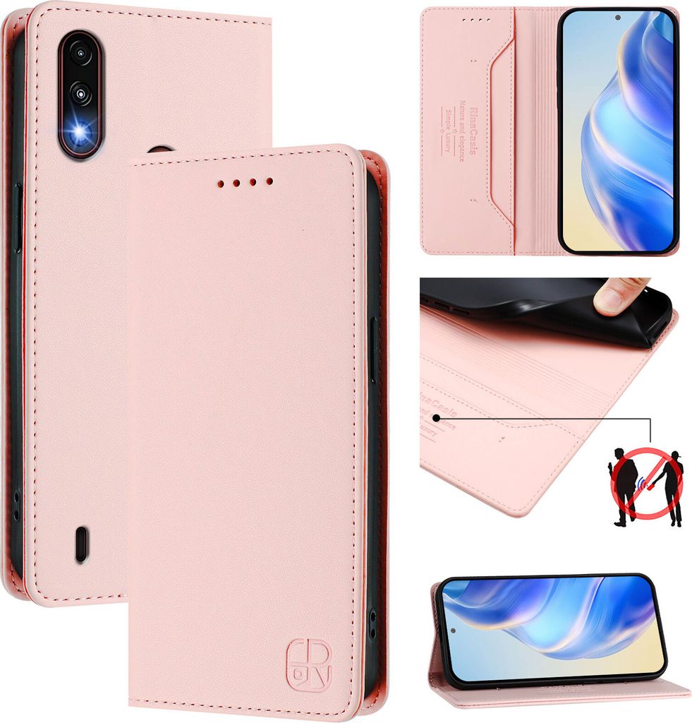 Lederhülle für Motorola Moto E7 Power Hülle Flip Brieftasche Kartenfächern Ständer Schutzhülle Pink