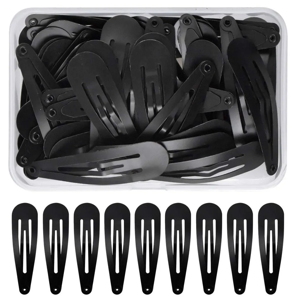 50 Barrettes Noires 5 cm en Métal Robuste pour Coiffure Femme et Enfant
