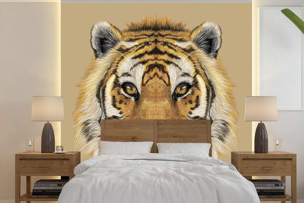 MuchoWow Fototapete für Wohnzimmer oder Schlafzimmer Wandtapete Vinyl Motivtapete Tiger - Jungtier - Tiere - 240x240 cm - Schlafzimmer-Tapete