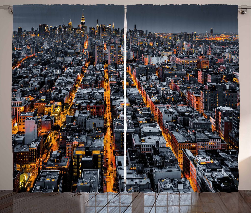 ABAKUHAUS Stadt Rustikaler Gardine, Alle Wege nach Midtown NYC, Schlafzimmer Kräuselband Vorhang mit Schlaufen und Haken, 280 x 225 cm, Ringelblum...