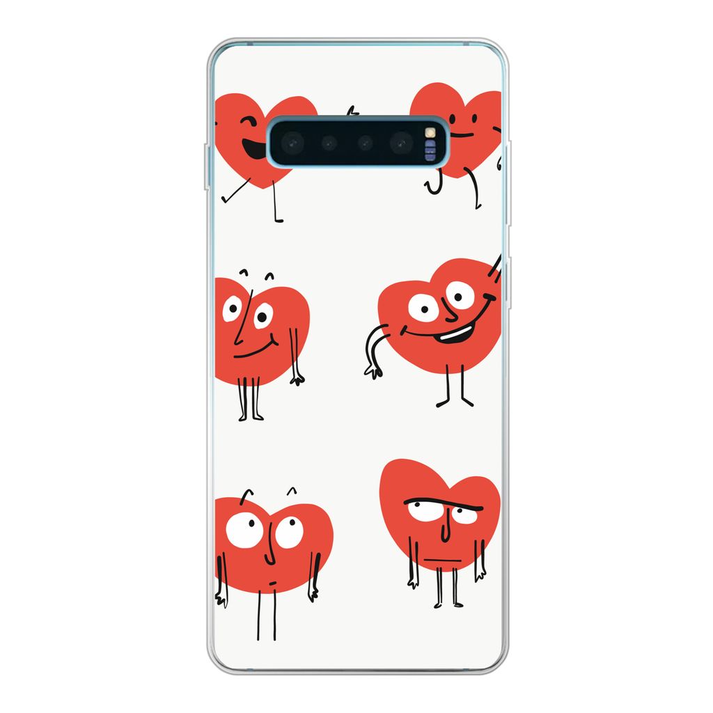 MuchoWow Handyhülle Schutzhülle Hülle für Samsung Galaxy S10 Lite Eine Illustration von neun Herzen mit Emotionen Silikon Softcase Handy Hül...