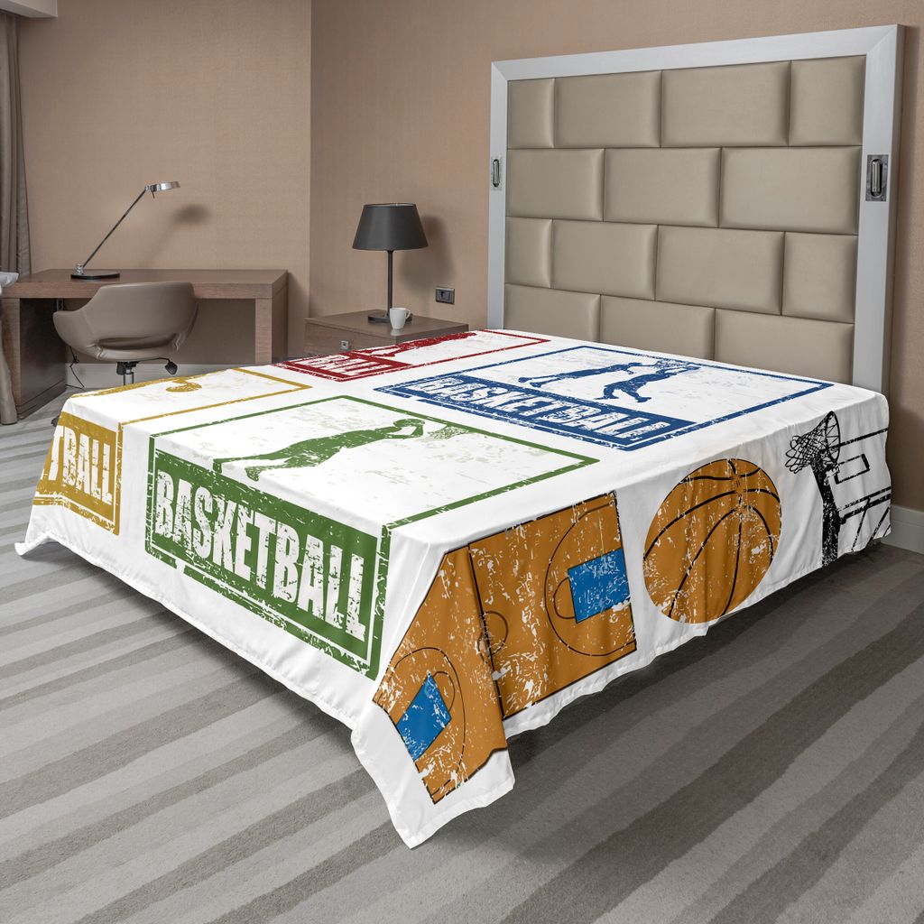 ABAKUHAUS Basketball Bettlaken, Sammlung Von Vintage Rubber Stamp Druck Illustration Basketball Spieler, weiches bequemes oberes Bettlaken für ein...