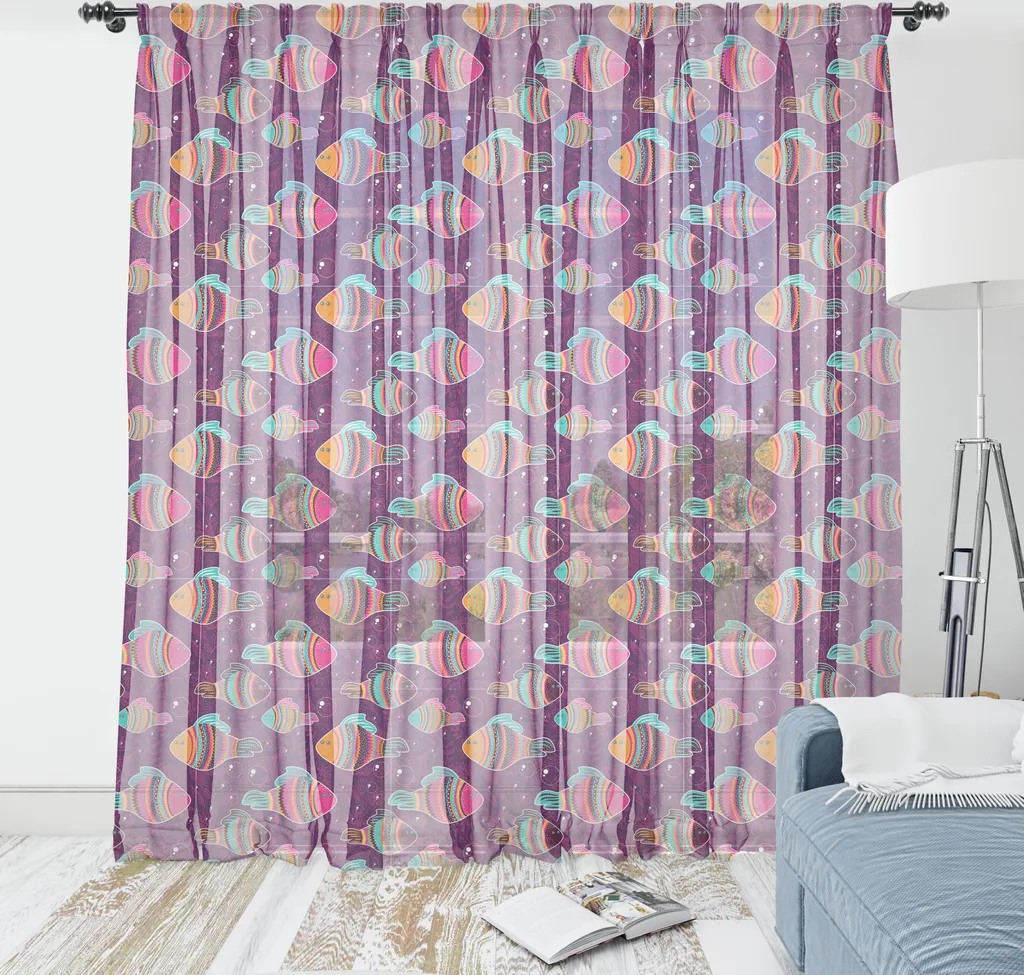 Tapisserie murale pour masquer un mur nu : satin violet motif poisson