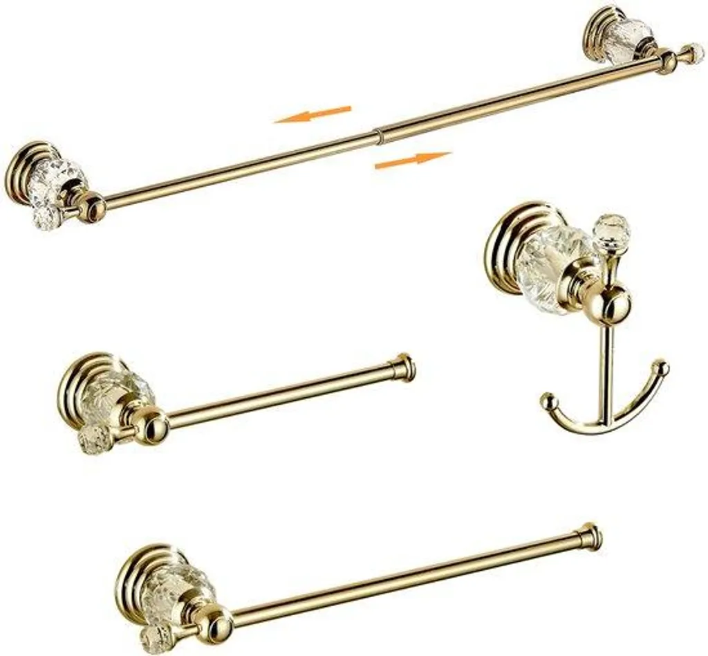 Porte-serviette réglable et accessoires de bain or clair en inox chic